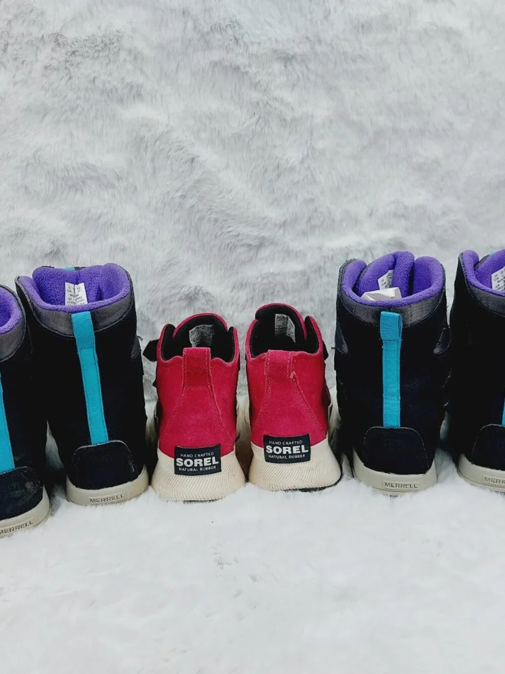 Set of 3 Sorel Merrell Girl's Black Purple Pink Ankle Snow Winter Boots Size 13